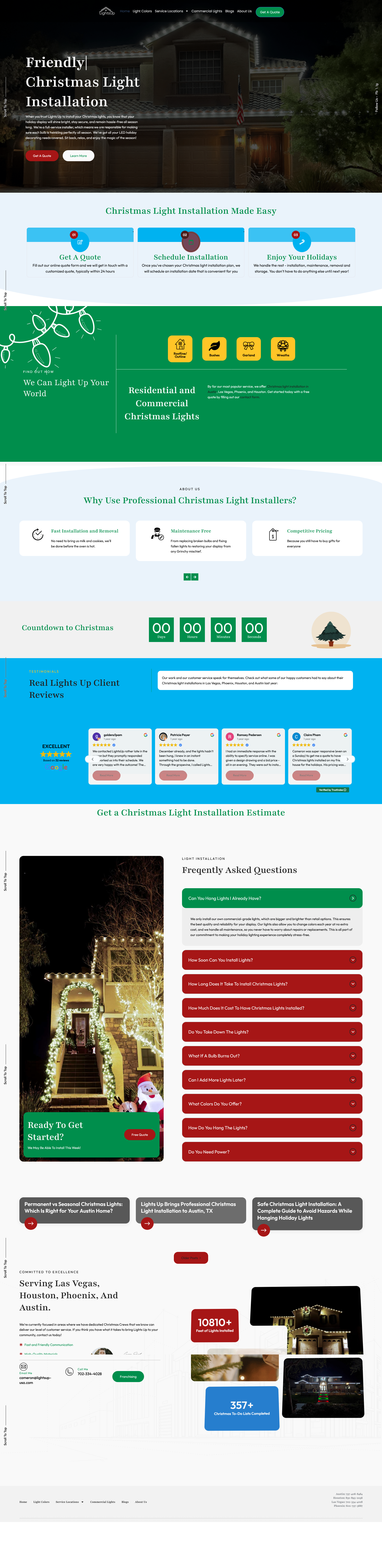 Screenshot of the LightsUp USA holiday lighting website and PPC advertisement dashboard designed by Alynto to drive local Chattanooga leads, boost conversion rates, and optimize cost-per-click spend.