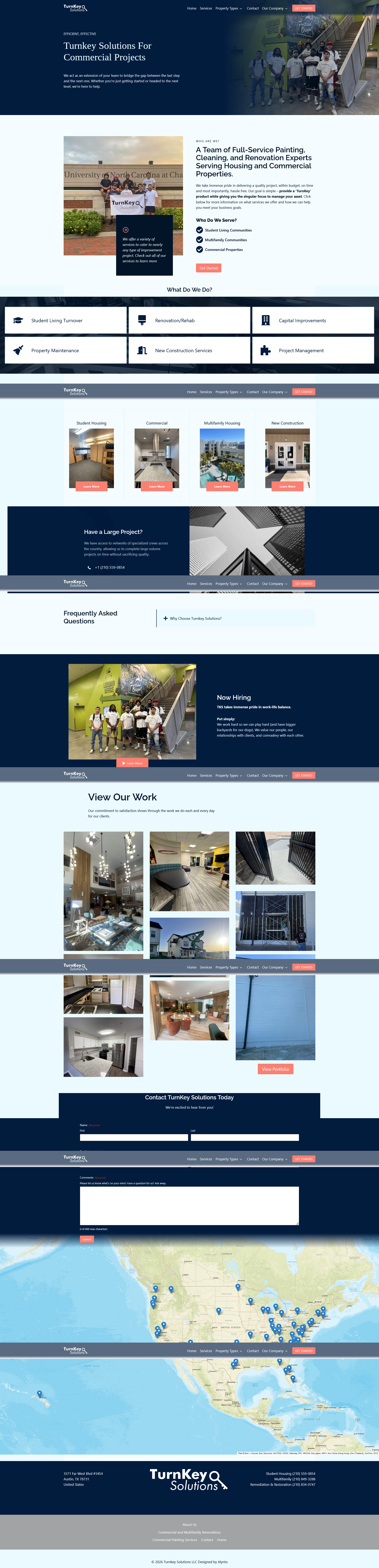 Screenshot of the Turnkey Solutions commercial operations website and automated Zoho CRM customer pipeline interface designed by Alynto to organize sales leads, track client requests, and streamline business growth.